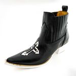 Botina Country Masculina Bico Fino Couro Bovino Legítimo Floater Preto Com Cruz Vazada Solado Branco