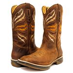 Bota Texana Masculina Couro Legítimo Crazy Horse Sela Bordado Asa Solado Jump