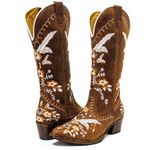 Bota Texana Feminina Country Couro Legítimo Crazy Horse Sela Bordado Floral
