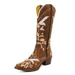 Bota Texana Feminina Country Couro Legítimo Crazy Horse Sela Bordado Floral