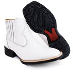 Botina Masculina Bico Quadrado Couro Bovino Legítimo Floater Branco Bordado Florão