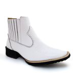 Botina Masculina Bico Quadrado Couro Bovino Legítimo Floater Branco Bordado Florão