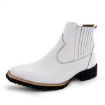 Botina Masculina Bico Quadrado Couro Bovino Legítimo Floater Branco Bordado Florão