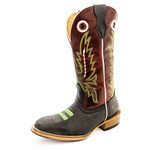 Bota Texana Masculina Couro Legítimo Bovino Tubarão Preto e Fóssil Vinho Bordado Linha Salto Carrapeta