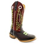 Bota Texana Masculina Couro Legítimo Bovino Tubarão Preto e Fóssil Vinho Bordado Linha Salto Carrapeta