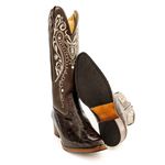 Bota Texana Feminina Country Couro Legítimo Bovino Dubai Café e Floater Café Bordado Off White