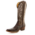 Bota Texana Feminina Country Couro Legítimo Bovino Dubai Café e Floater Café Bordado Off White