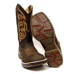 Bota Texana Masculina Couro Legítimo Mustang Café Bordado Linha Laranja Solado Jump 