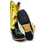 Bota Texana Masculina Couro Legítimo Bovino Tubarão Preto e Fly Amarelo Cocar Salto Carrapeta