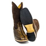 Bota Texana Masculina Bico Quadrado Couro Exótico Jacaré Tabaco e Mustang Café