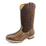 Bota Texana Masculina Bico Quadrado Couro Exótico Jacaré Tabaco e Mustang Café