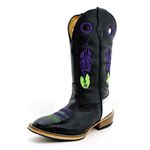 Bota Texana Masculina Couro Legítimo Bovino Látego Preto e Branco Bordado Pena Salto Carrapeta
