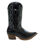Bota Texana Masculina Bico Fino Couro Bovino Legítimo Látego Preto Bordado Geométrico Azul 