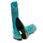 Bota Over Montaria Feminina Couro Legítimo Bovino Azul Turquesa Bordado Linha