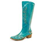 Bota Over Montaria Feminina Couro Legítimo Bovino Azul Turquesa Bordado Linha