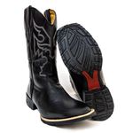 Bota Texana Masculina Cano Padrão Couro Bovino Legítimo Látego Preto Bordado Linha Raio 