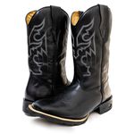 Bota Texana Masculina Cano Padrão Couro Bovino Legítimo Látego Preto Bordado Linha Raio 