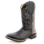 Bota Texana Masculina Cano Padrão Couro Bovino Legítimo Látego Preto Bordado Linha Raio 