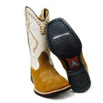 Bota Texana Feminina Couro Legítimo Bovino Nobuck Batido e Off White Correntinha