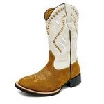 Bota Texana Feminina Couro Legítimo Bovino Nobuck Batido e Off White Correntinha