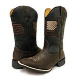 Bota Texana Masculina Cano Padrão Couro Legítimo Bovino Mustang Café e Preto Bordado Eua Solado Borracha
