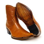 Botina Country Masculina Bico Fino Couro Legítimo Bovino Tela Terra Cota Com Zíper
