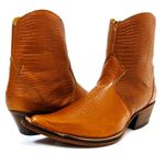 Botina Country Masculina Bico Fino Couro Legítimo Bovino Tela Terra Cota Com Zíper