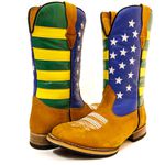 Bota Texana Masculina Bico Quadrado Couro Bovino Legítimo Nobuck Castor e Cano Brasil Solado Reto
