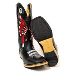 Bota Texana Masculina Couro Legítimo Bovino Látego Preto e Fóssil Verde Salto Carrapeta Cocar Vermelho
