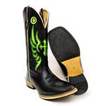 Bota Texana Masculina Couro Legítimo Bovino Látego Preto Bordado Cruz Verde Salto Carrapeta 