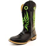Bota Texana Masculina Couro Legítimo Bovino Látego Preto Bordado Cruz Verde Salto Carrapeta 