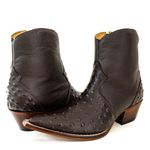 Botina Country Masculina Bico Fino Couro Legítimo Bovino Avestruz Café Com Zíper