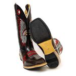 Bota Texana Masculina Couro Legítimo Pull Up Brow e Látego Preto Cocar Vermelho Salto Carrapeta