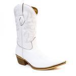Bota Texana Masculina Bico Fino Couro Bovino Legítimo Floater Branco Bordado Linha Solado Natural