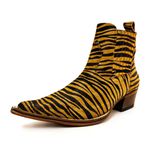 Botina Country Masculina Bico Fino Couro Bovino Legítimo Pelo Zebra Rajado