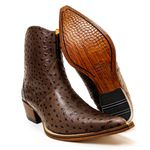 Botina Country Masculina Bico Fino Couro Legítimo Bovino Avestruz Chocolate