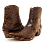 Botina Country Masculina Bico Fino Couro Legítimo Bovino Avestruz Chocolate
