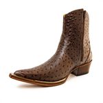 Botina Country Masculina Bico Fino Couro Legítimo Bovino Avestruz Chocolate