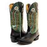 Bota Texana Masculina Couro Legítimo Bovino Tubarão Preto e Fóssil Azul Bordado Asa Salto Carrapeta Preto