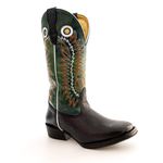 Bota Texana Masculina Couro Legítimo Bovino Tubarão Preto e Fóssil Azul Bordado Asa Salto Carrapeta Preto