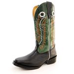 Bota Texana Masculina Couro Legítimo Bovino Tubarão Preto e Fóssil Azul Bordado Asa Salto Carrapeta Preto