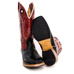 Bota Texana Masculina Salto Carrapeta Couro Bovino Legítimo Látego Preto e Fóssil Vinho