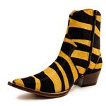 Botina Country Masculina Bico Fino Couro Legítimo Bovino Zebra Pintada Com Zíper