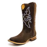 Bota Texana Masculina Cano Padrão Couro Legítimo Bovino Mustang Café Bordado Asa Azul Com Zíper