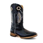 Bota Texana Masculina Cano Padrão Couro Legítimo Bovino Látego Preto Bordado Asa