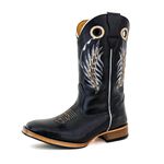 Bota Texana Masculina Cano Padrão Couro Legítimo Bovino Látego Preto Bordado Asa