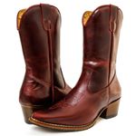 Bota Texana Feminina Cano Médio Couro Legítimo Bovino Látego Vinho