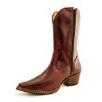 Bota Texana Feminina Cano Médio Couro Legítimo Bovino Látego Vinho