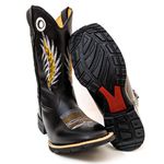 Bota Texana Masculina Cano Padrão Couro Bovino Legítimo Látego Preto Bordado Asa Copia