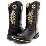 Bota Texana Masculina Cano Padrão Couro Bovino Legítimo Látego Preto Bordado Asa Copia
